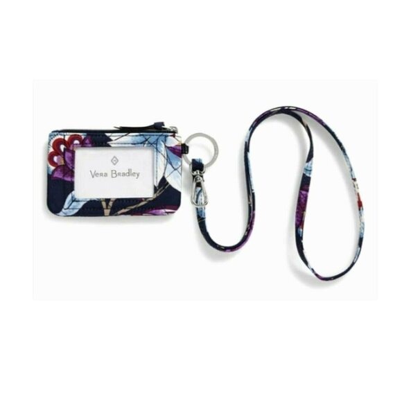 Vera Bradley MAYFAIR in BLOOM Zip ID Card Case & Lanyard Holder Water Repellant - Picture 2 of 12